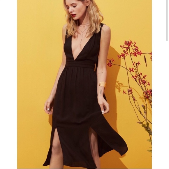 NWOT 4SI3NNA Deep V-neck Double Slit Midi Dress - Picture 2 of 6